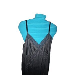 Vtg Black Satin Lace Lingerie Slip Dress Intimates L Maxi Length USA Whimsygoth